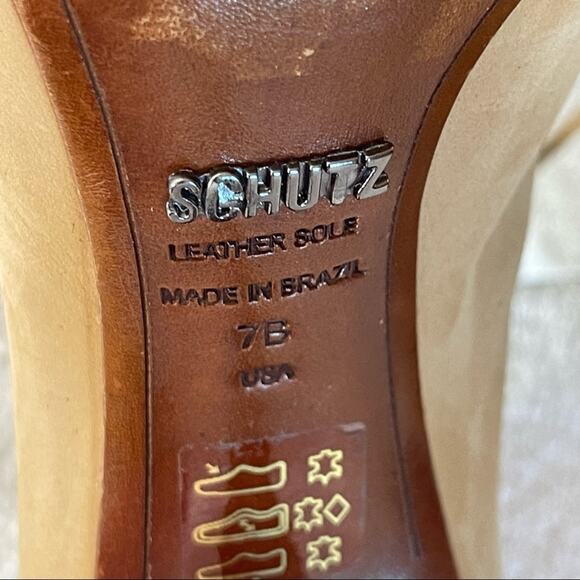 Schutz Women's Tan Nubuck Leather Lace Up Peep Toe Stiletto Bootie Shoes Size 7 - Picture 8 of 10